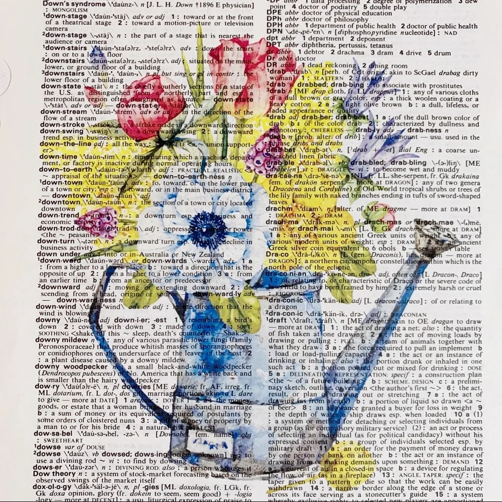 Dictionary Art Print, Spring Flower Watering Can, Vintage Art Print